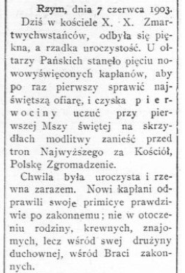 Biogram ks. Adolfa w Dzienniku Chicagowskim z 1903 r.